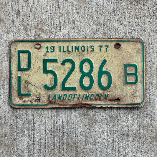 Photo of a 1977 Illinois Dealer License Plate Auto Tag 1 Vintage Garage 5286 B with original patina