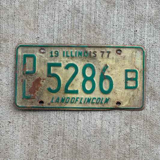 Photo of a 1977 Illinois Dealer License Plate Auto Tag 2 Vintage Garage 5286 B with original patina