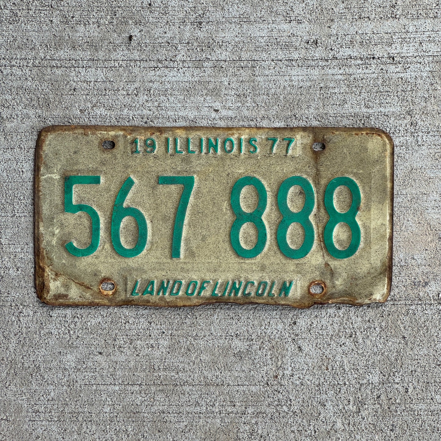Photo of a 1977 Illinois License Plate Auto Tag 1 Garage Decor Repeat Repeating 888 567 888