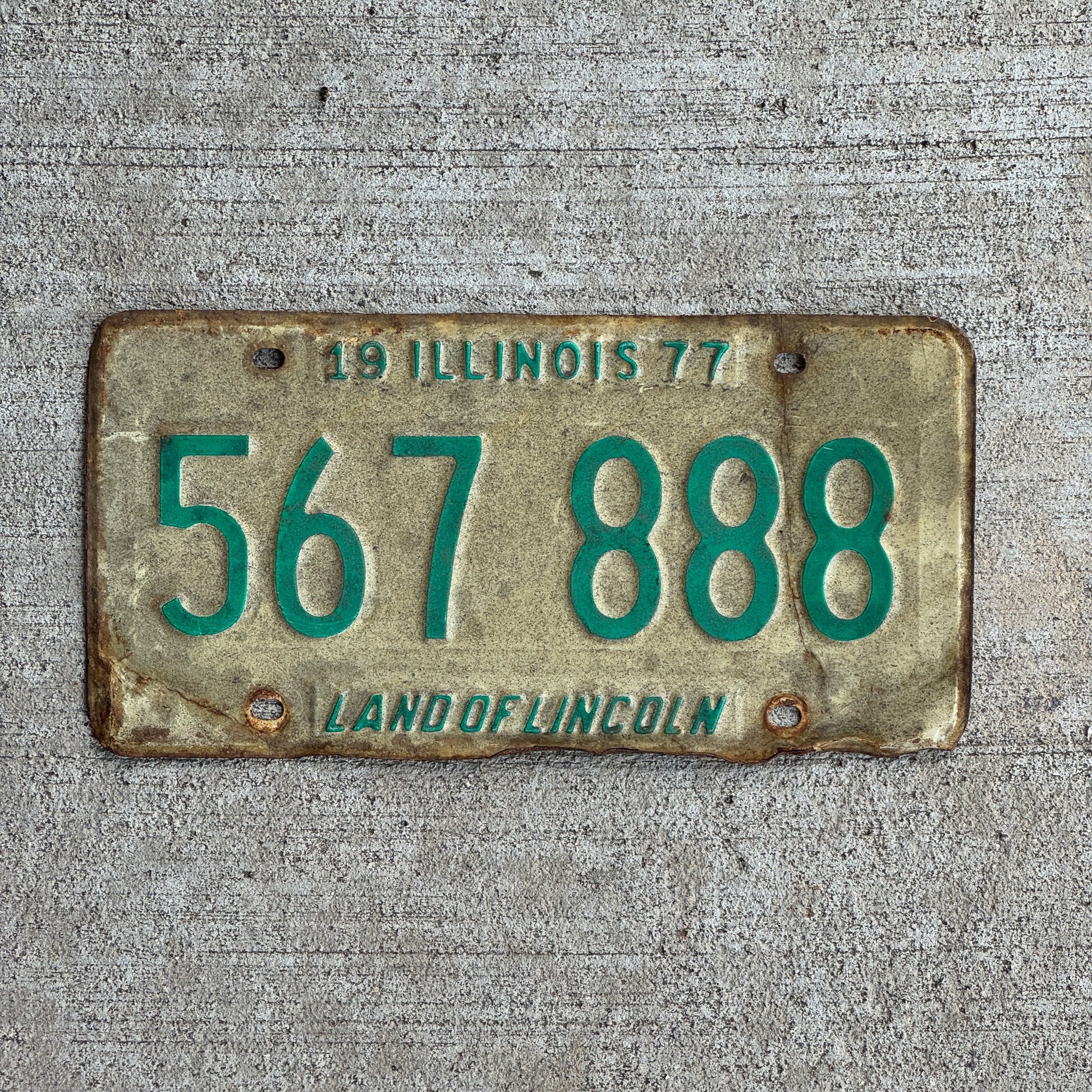 Photo of a 1977 Illinois License Plate Auto Tag 1 Garage Decor Repeat Repeating 888 567 888