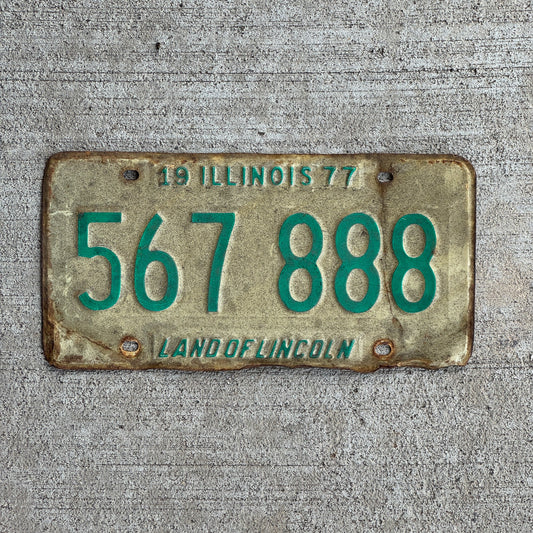Photo of a 1977 Illinois License Plate Auto Tag 1 Garage Decor Repeat Repeating 888 567 888