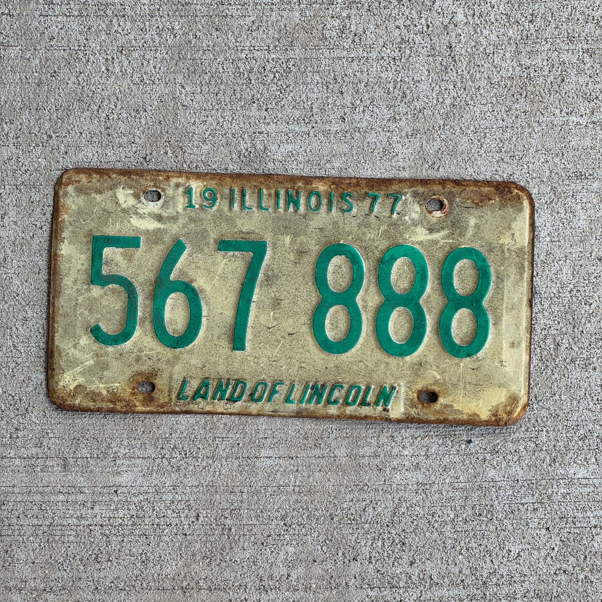 Photo of a 1977 Illinois License Plate Auto Tag 2 Garage Decor Repeat Repeating 888 567 888