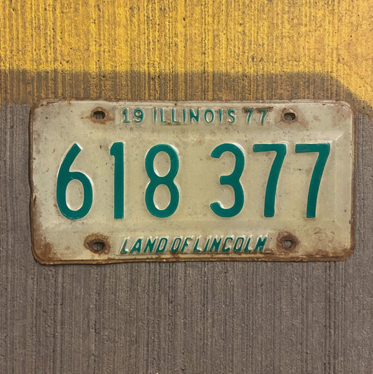 Photo of a 1977 Illinois License Plate Auto Tag Garage Decor Vintage 618 377