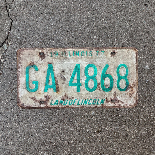 Photo of a 1977 Illinois License Plate Auto Tag Garage Decor Vintage GA 4868