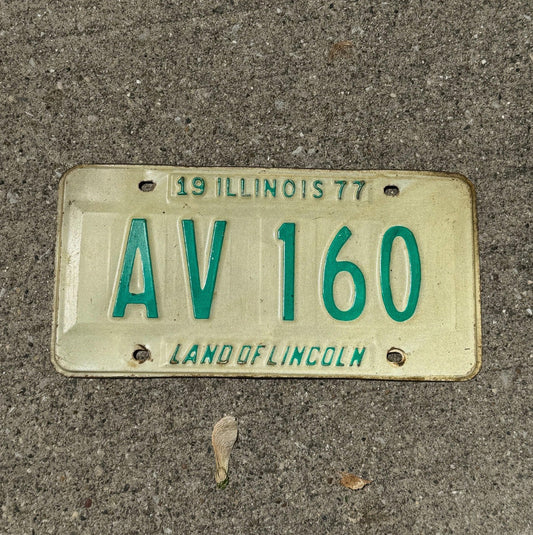 Photo of a 1977 Illinois License Plate Auto Tag Garage Decor Vintage Initials Name AV 160