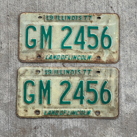 Photo of a 1977 Illinois License Plate Pair Auto Tag Garage Decor Vintage GM 2456 with original patina