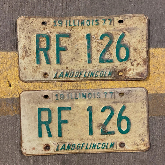 Photo of a 1977 Illinois License Plate Pair Auto Tag Garage Decor Vintage RF 126