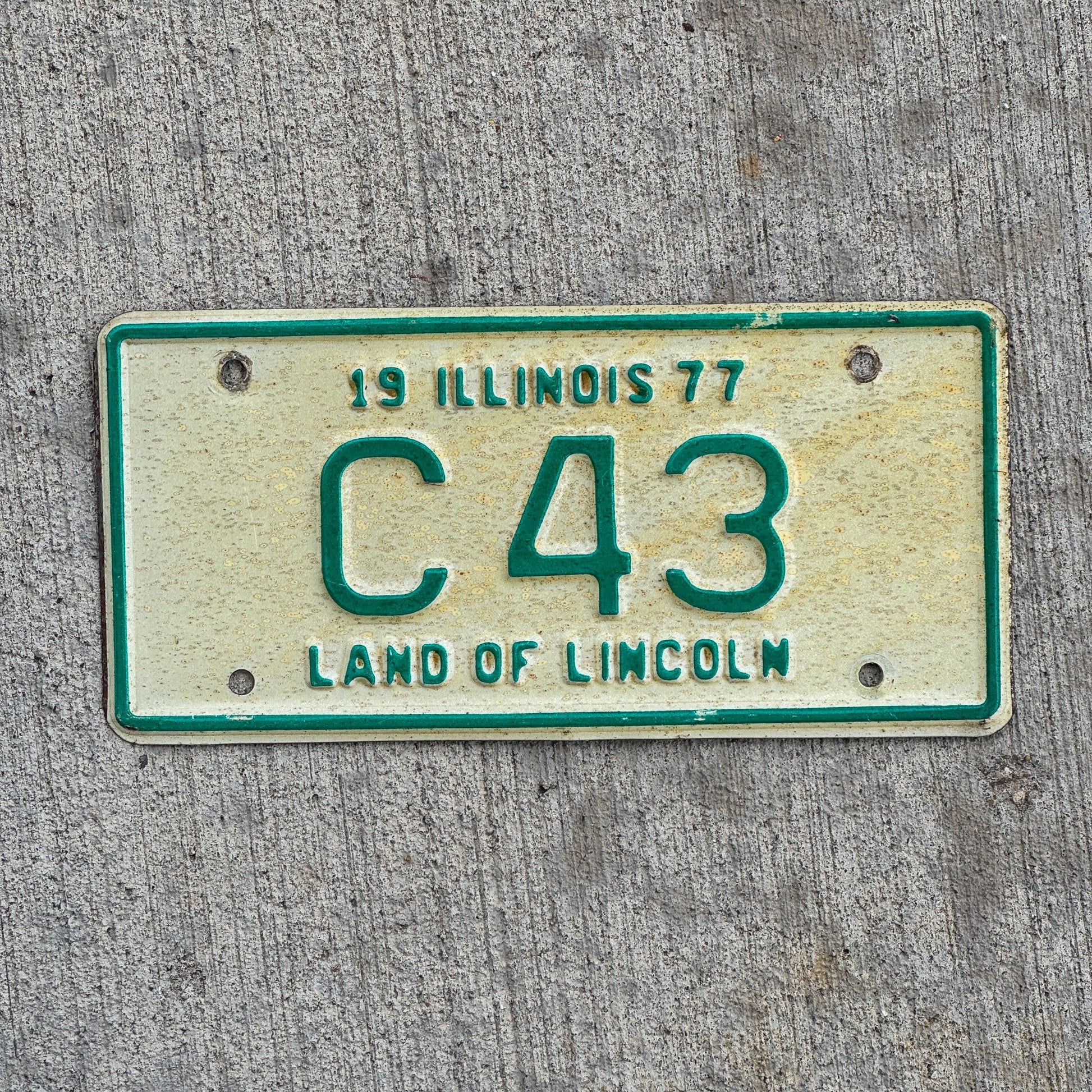Photo of a 1977 Illinois Moped License Plate Auto Tag Garage Decor Vintage C 43 with original patina