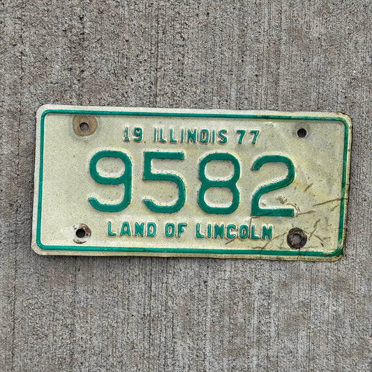 Photo of a 1977 Illinois MOTORCYCLE License Plate Auto Tag Garage Decor Vintage 9582