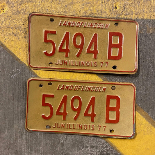 Photo of a 1977 Illinois Truck License Plate Pair Auto Tag Garage Decor Vintage 5494 B with original patina