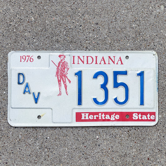 Photo of a 1977 Indiana Disabled Veteran License Plate Auto Tag Garage Decor Vintage 1351 with original patina