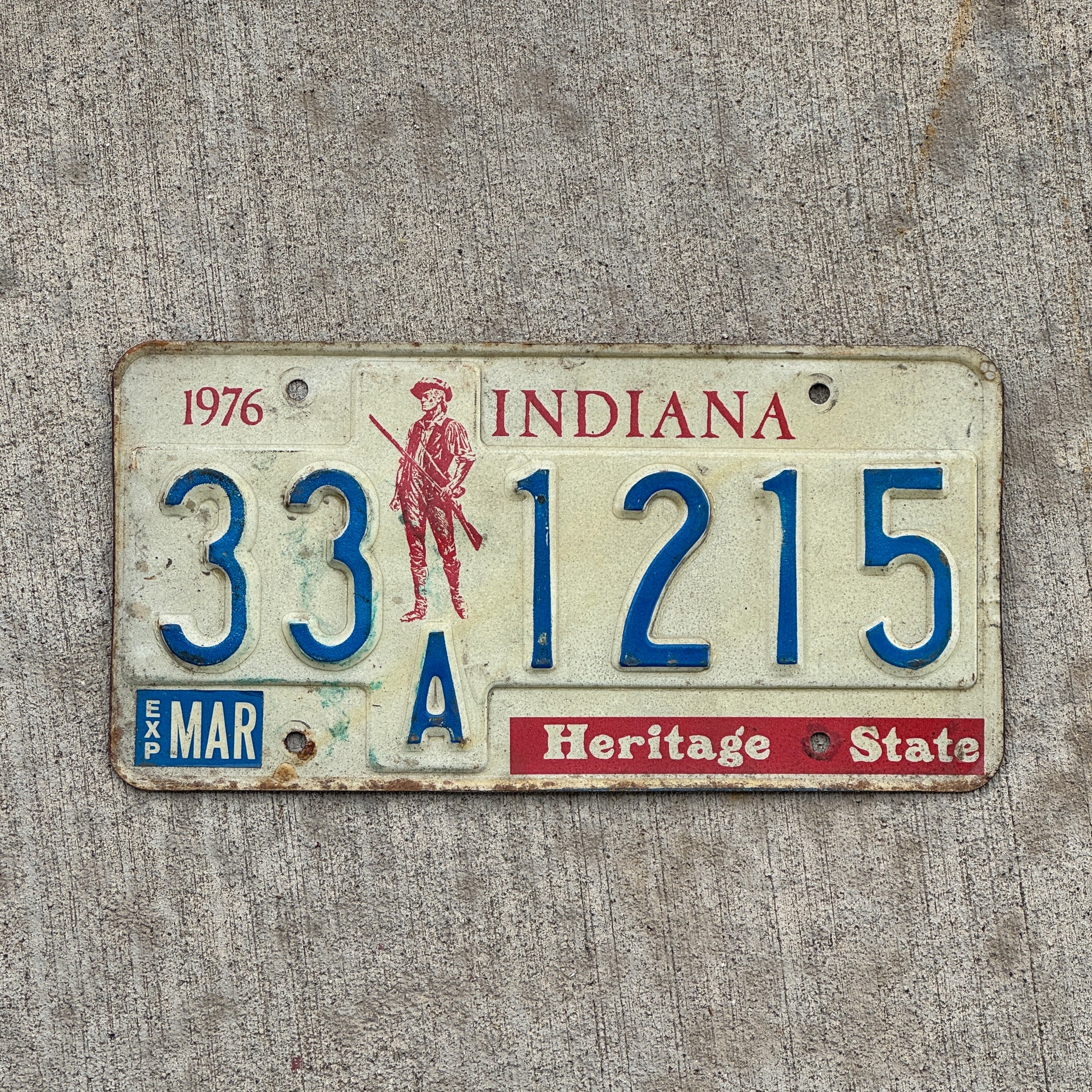 Photo of a 1977 Indiana License Plate Auto Tag Garage Decor Vintage 33 A 1215 with original patina