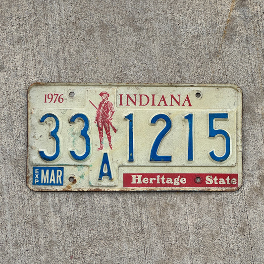 Photo of a 1977 Indiana License Plate Auto Tag Garage Decor Vintage 33 A 1215 with original patina