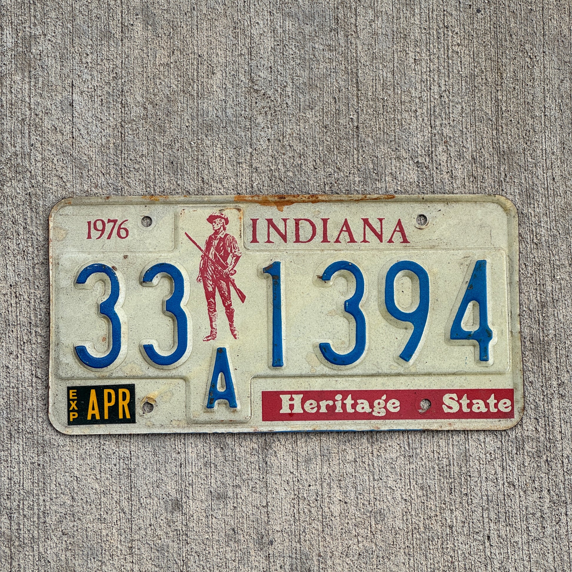 Photo of a 1977 Indiana License Plate Auto Tag Garage Decor Vintage 33 A 1394 with original patina