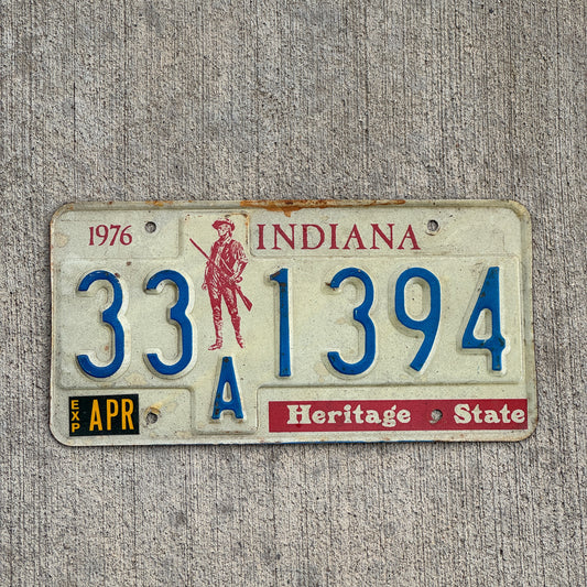 Photo of a 1977 Indiana License Plate Auto Tag Garage Decor Vintage 33 A 1394 with original patina