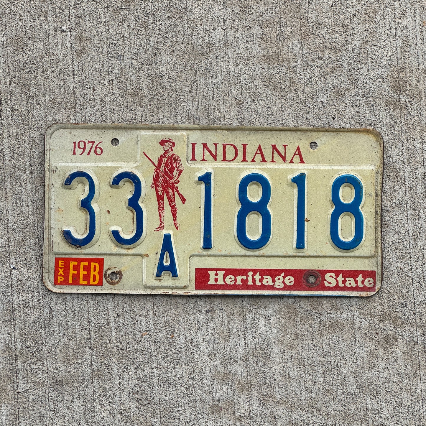 Photo of a 1977 Indiana License Plate Auto Tag Garage Decor Vintage 33 A 1818 with original patina