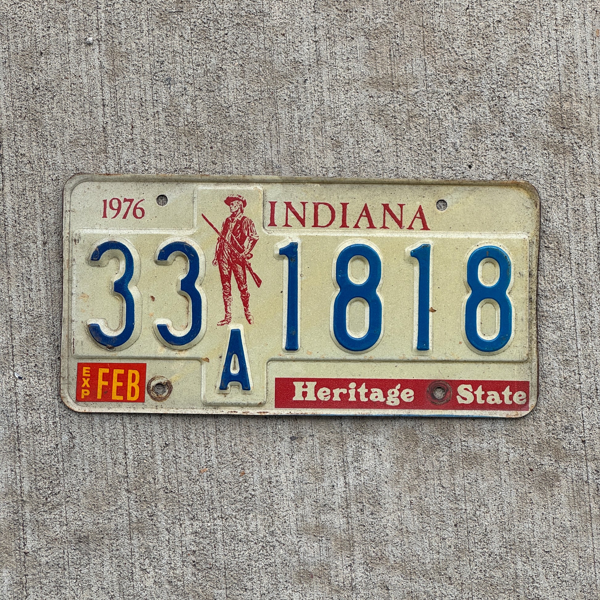 Photo of a 1977 Indiana License Plate Auto Tag Garage Decor Vintage 33 A 1818 with original patina