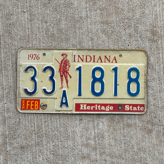 Photo of a 1977 Indiana License Plate Auto Tag Garage Decor Vintage 33 A 1818 with original patina