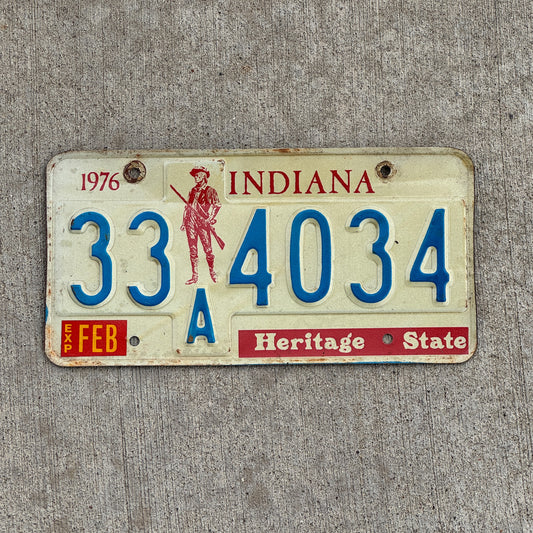 Photo of a 1977 Indiana License Plate Auto Tag Garage Decor Vintage 33 A 4034 with original patina