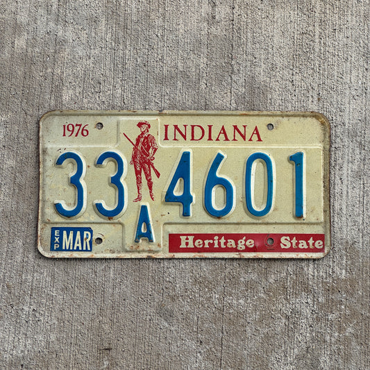 Photo of a 1977 Indiana License Plate Auto Tag Garage Decor Vintage 33 A 4601 with original patina