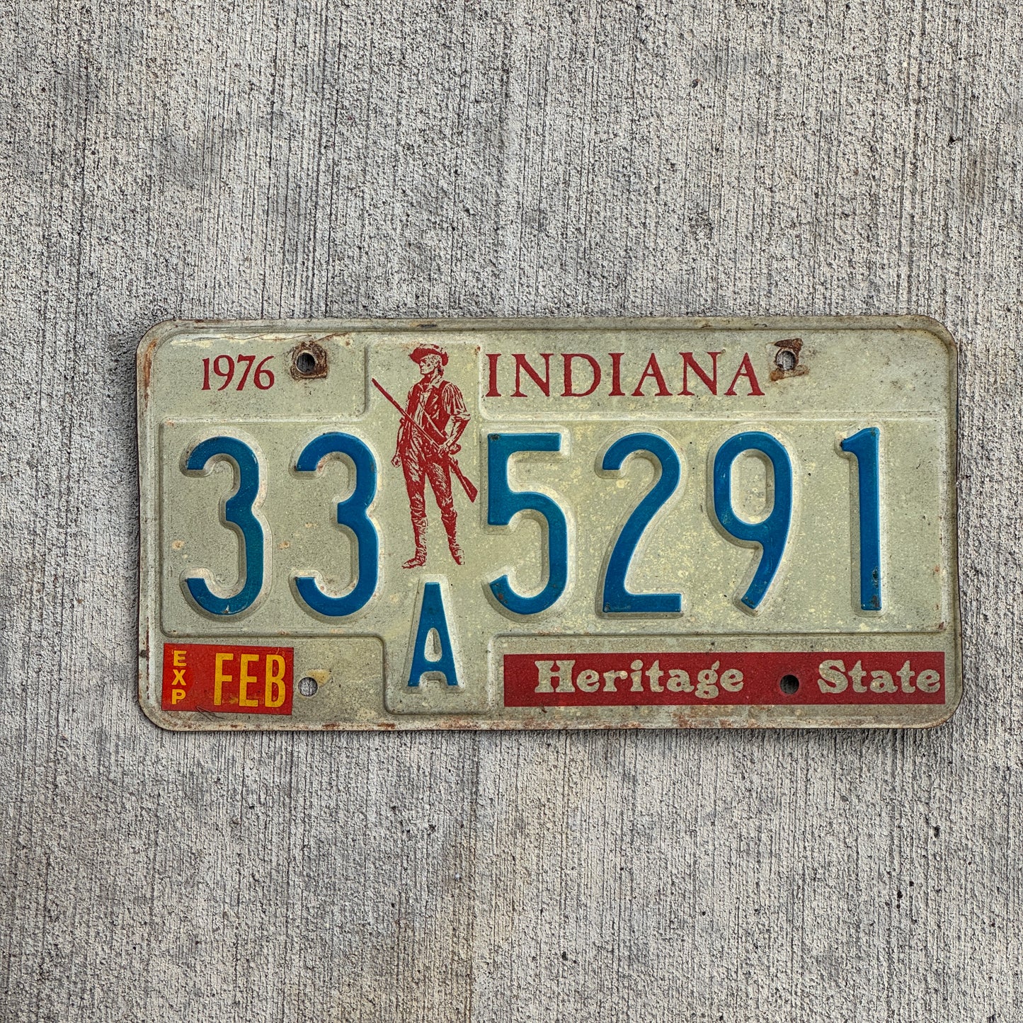 Photo of a 1977 Indiana License Plate Auto Tag Garage Decor Vintage 33 A 5291 with original patina