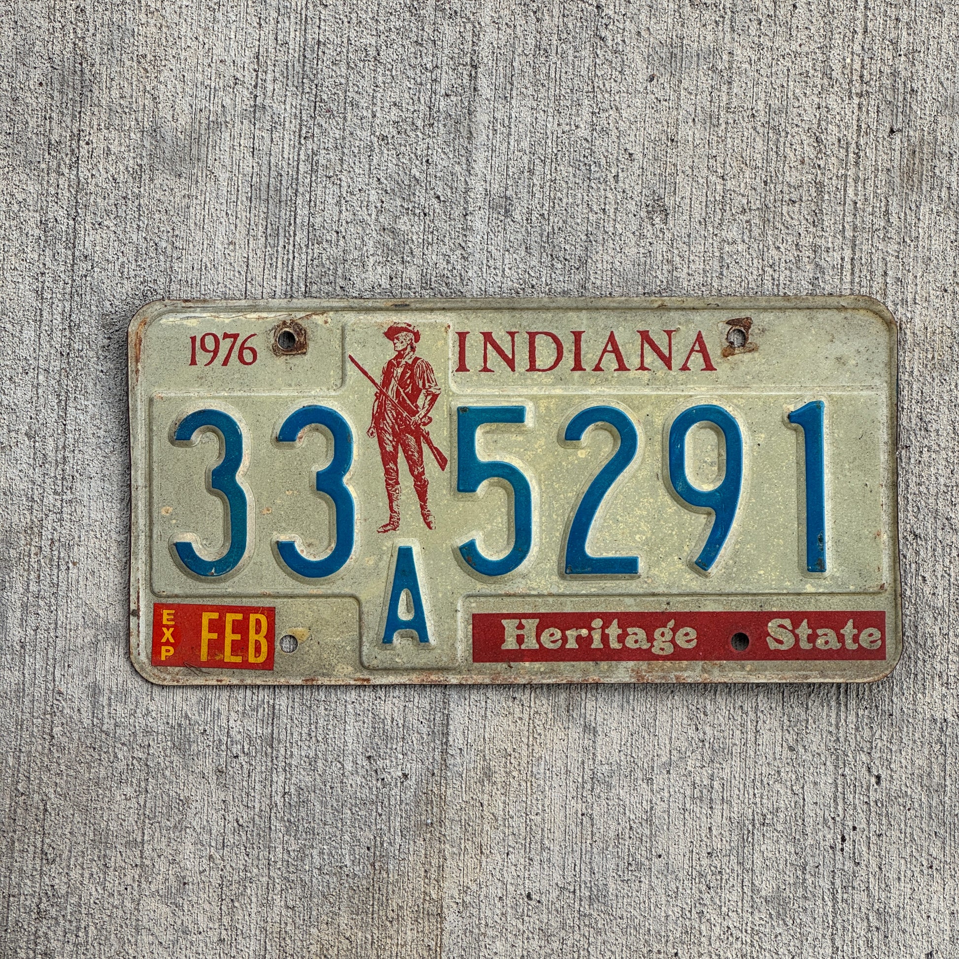 Photo of a 1977 Indiana License Plate Auto Tag Garage Decor Vintage 33 A 5291 with original patina