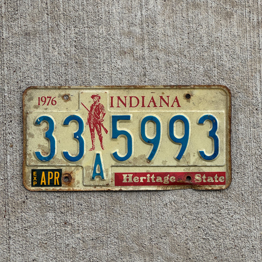 Photo of a 1977 Indiana License Plate Auto Tag Garage Decor Vintage 33 A 5993 with original patina