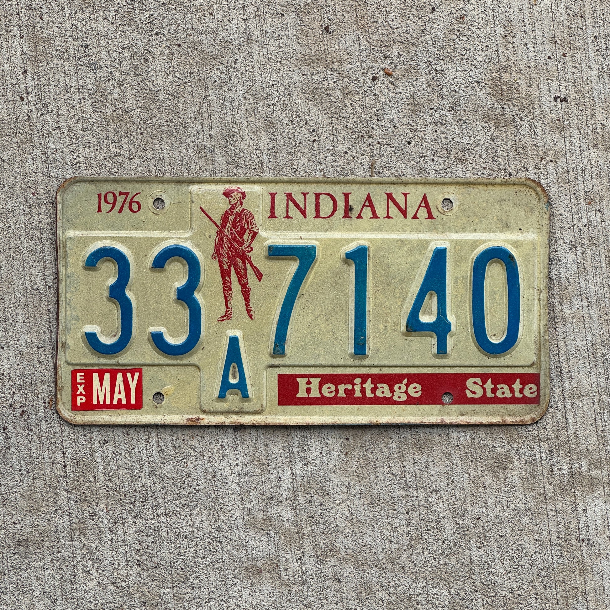 Photo of a 1977 Indiana License Plate Auto Tag Garage Decor Vintage 33 A 7140 with original patina