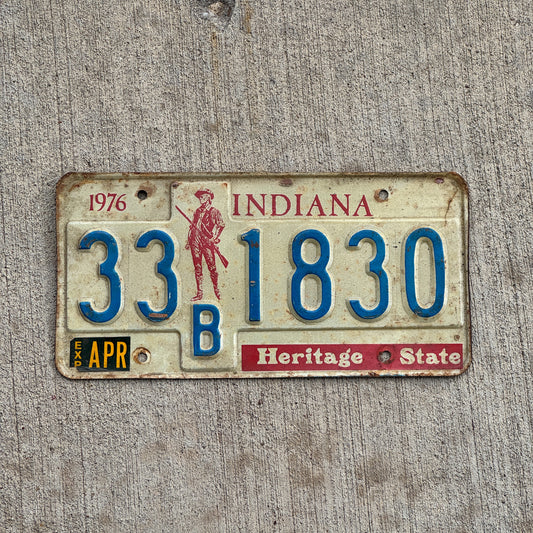 Photo of a 1977 Indiana License Plate Auto Tag Garage Decor Vintage 33 B 1830 with original patina