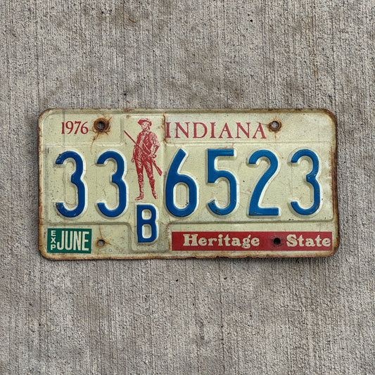 Photo of a 1977 Indiana License Plate Auto Tag Garage Decor Vintage 33 B 6523 with original patina