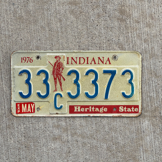 Photo of a 1977 Indiana License Plate Auto Tag Garage Decor Vintage 33 C 3373 with original patina