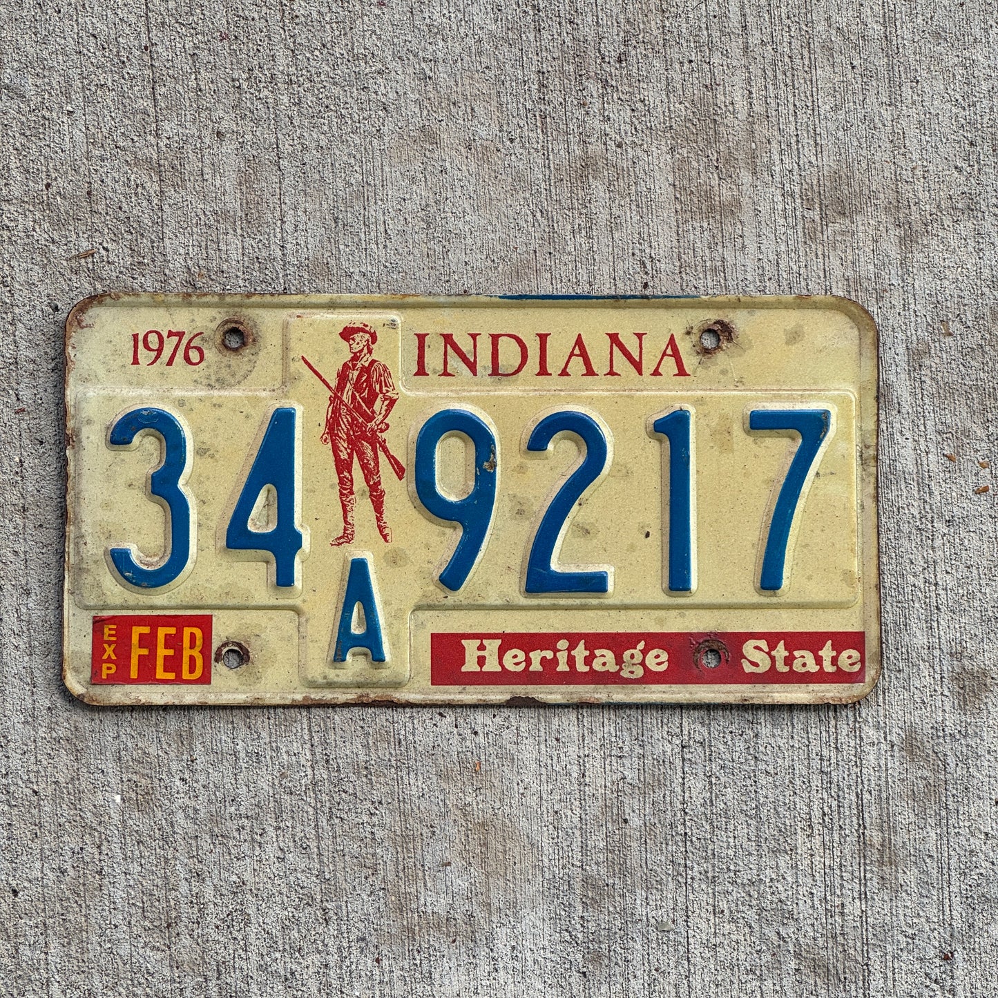 Photo of a 1977 Indiana License Plate Auto Tag Garage Decor Vintage 34 A 9217 with original patina