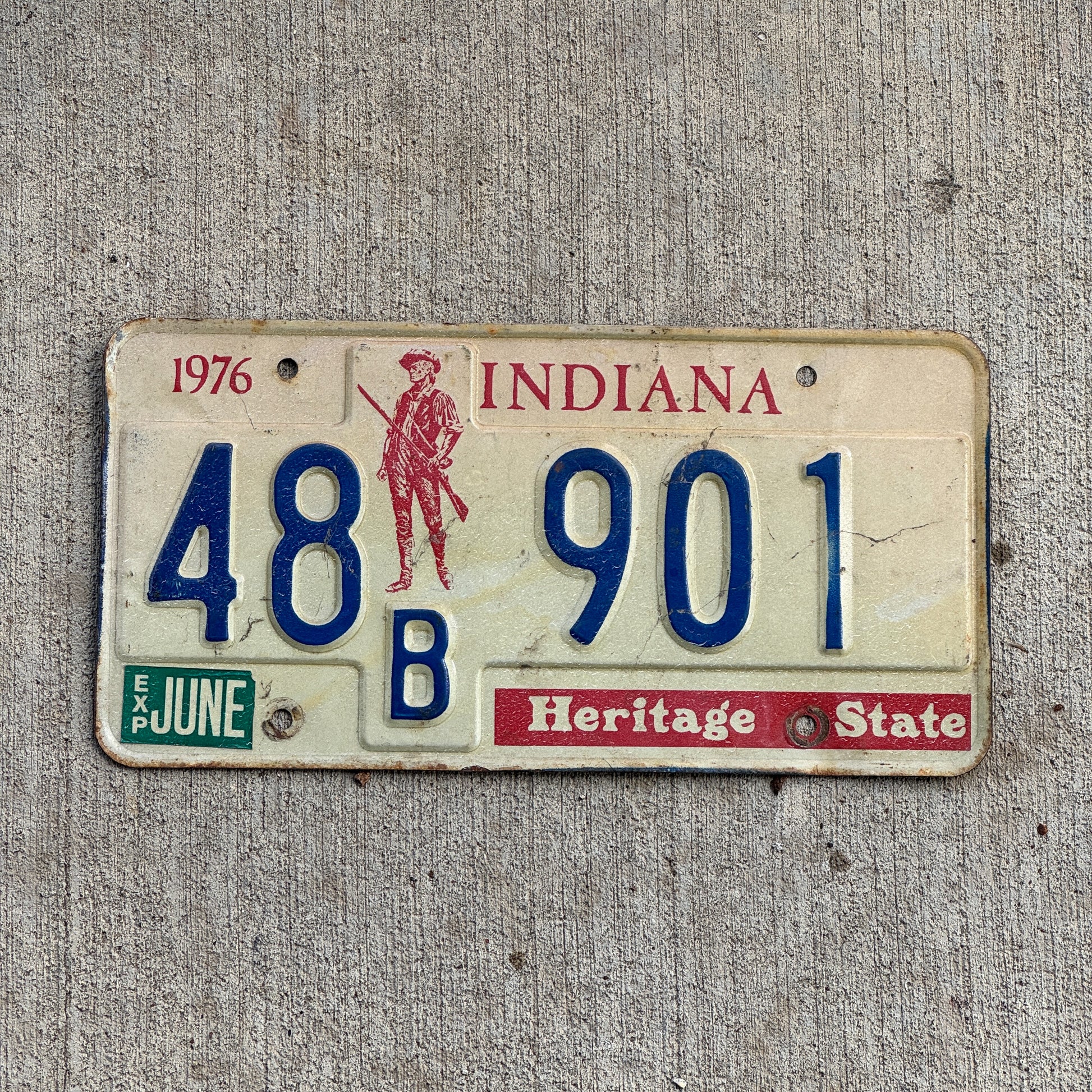 Photo of a 1977 Indiana License Plate Auto Tag Garage Decor Vintage 48 B 901 with original patina
