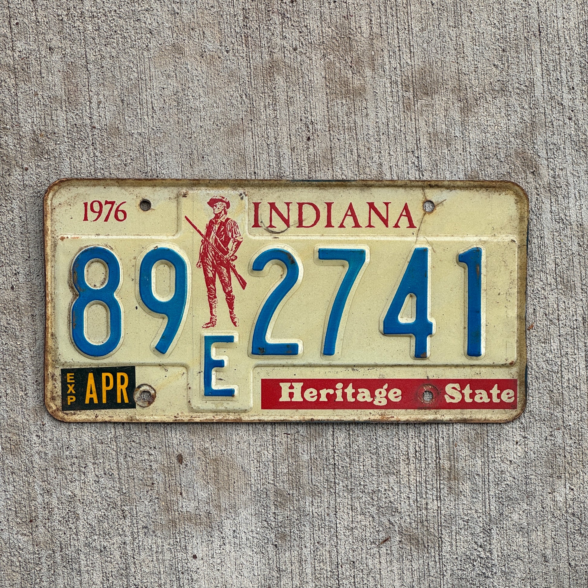 Photo of a 1977 Indiana License Plate Auto Tag Garage Decor Vintage 89 E 2741 with original patina