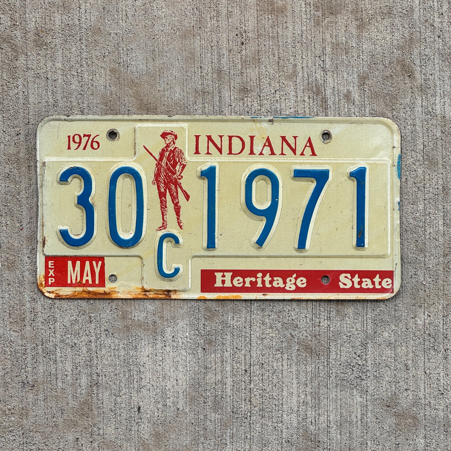 Photo of a 1977 Indiana License Plate Auto Tag Garage Decor Vintage Birth Year 30 C 1971 with original patina