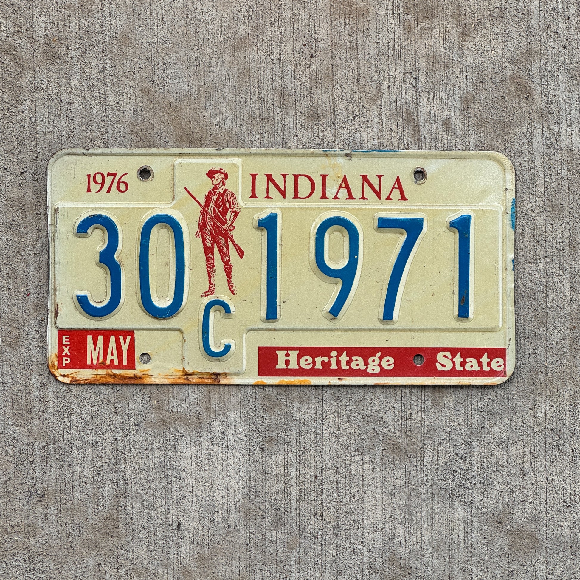 Photo of a 1977 Indiana License Plate Auto Tag Garage Decor Vintage Birth Year 30 C 1971 with original patina