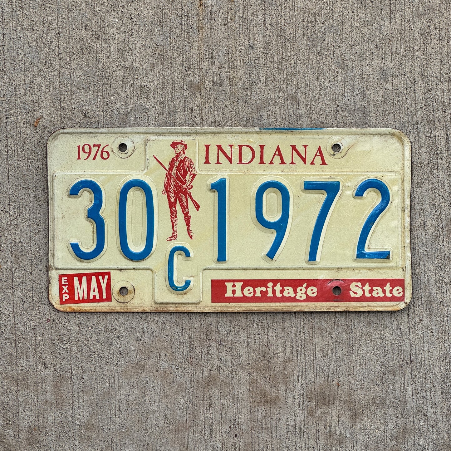 Photo of a 1977 Indiana License Plate Auto Tag Garage Decor Vintage Birth Year 30 C 1972 with original patina