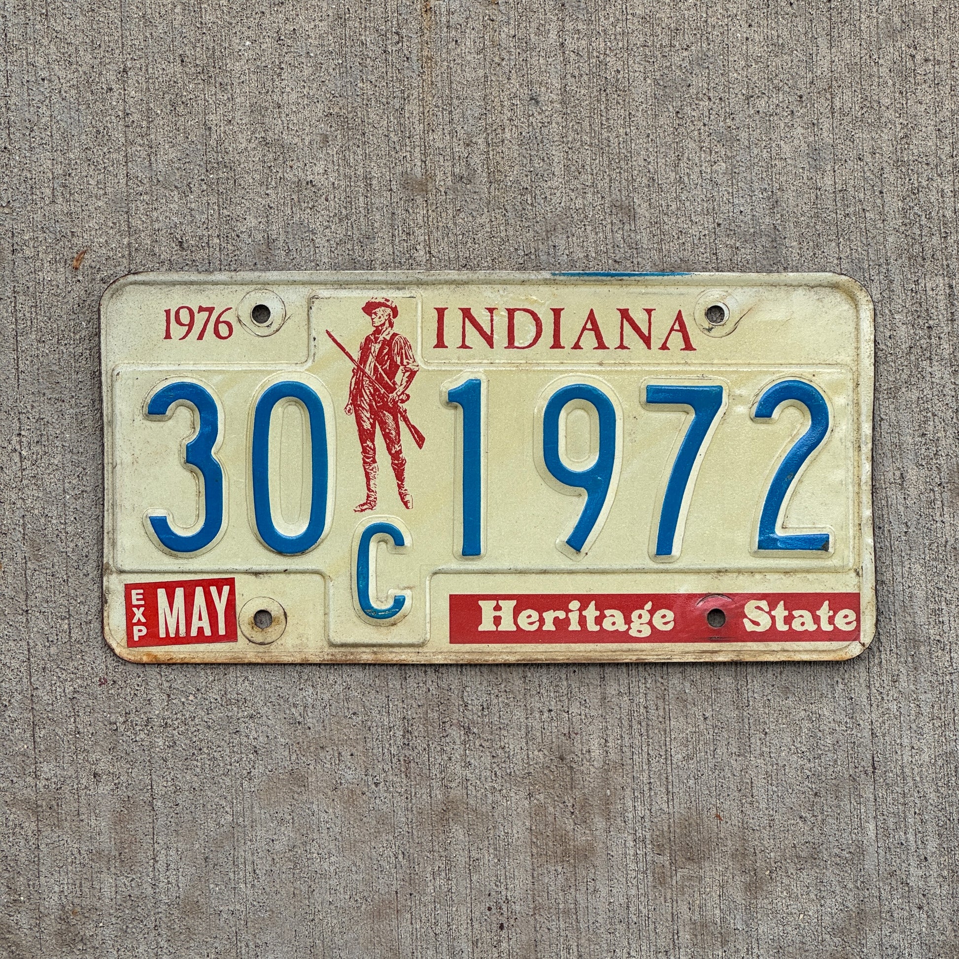 Photo of a 1977 Indiana License Plate Auto Tag Garage Decor Vintage Birth Year 30 C 1972 with original patina