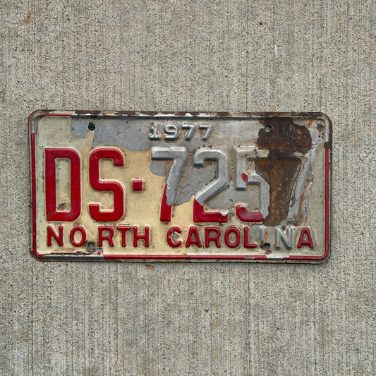 Photo of a 1977 North Carolina Truck License Plate Auto Tag Garage Decor Vintage DS 7257 with original patina