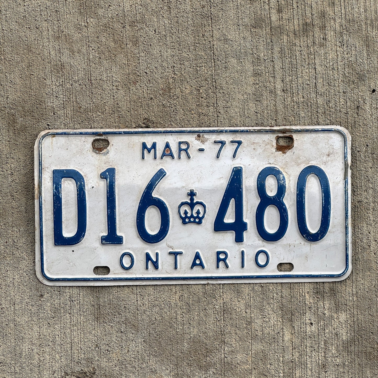 Photo of a 1977 Ontario Commercial License Plate Auto Tag Garage Decor Vintage Truck Trucking D16 480 with original patina