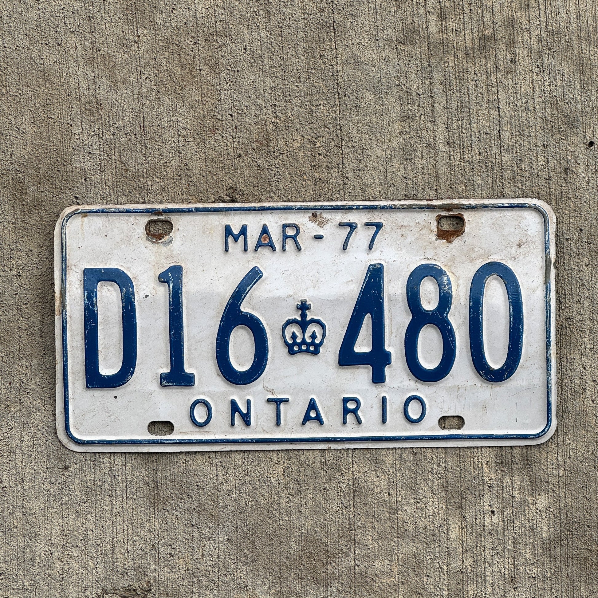 Photo of a 1977 Ontario Commercial License Plate Auto Tag Garage Decor Vintage Truck Trucking D16 480 with original patina