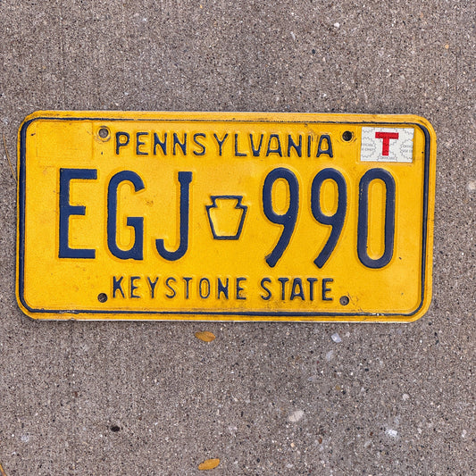 Photo of a 1977 Pennsylvania License Plate Auto Tag Garage Decor Vintage EGJ 990 with original patina