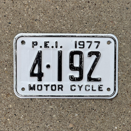 Photo of a 1977 Prince Edward Island Motorcycle License Plate Auto Tag Garage Decor Vintage 4192