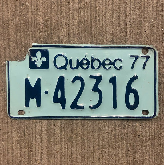 Photo of a 1977 Quebec MOTORCYCLE License Plate Auto Tag Garage Decor Vintage License Plate Vintage Auto Garage Wall Decor M42316