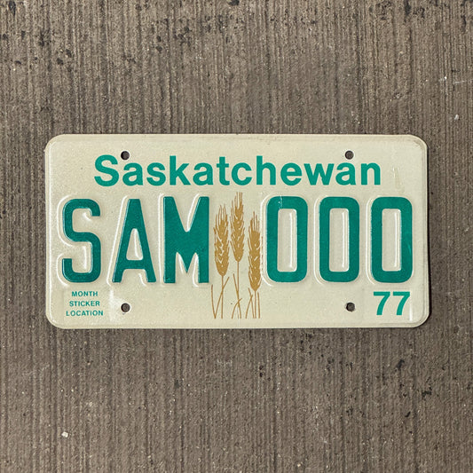 Photo of a 1977 Saskatchewan SAMPLE License Plate Auto Tag Garage Decor Vintage SAM 000