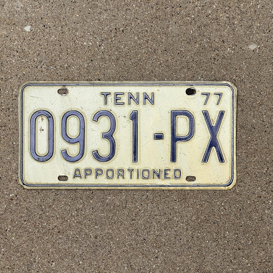 Photo of a 1977 Tennessee Apportioned License Plate Auto Tag Garage Decor Vintage 0931 PX