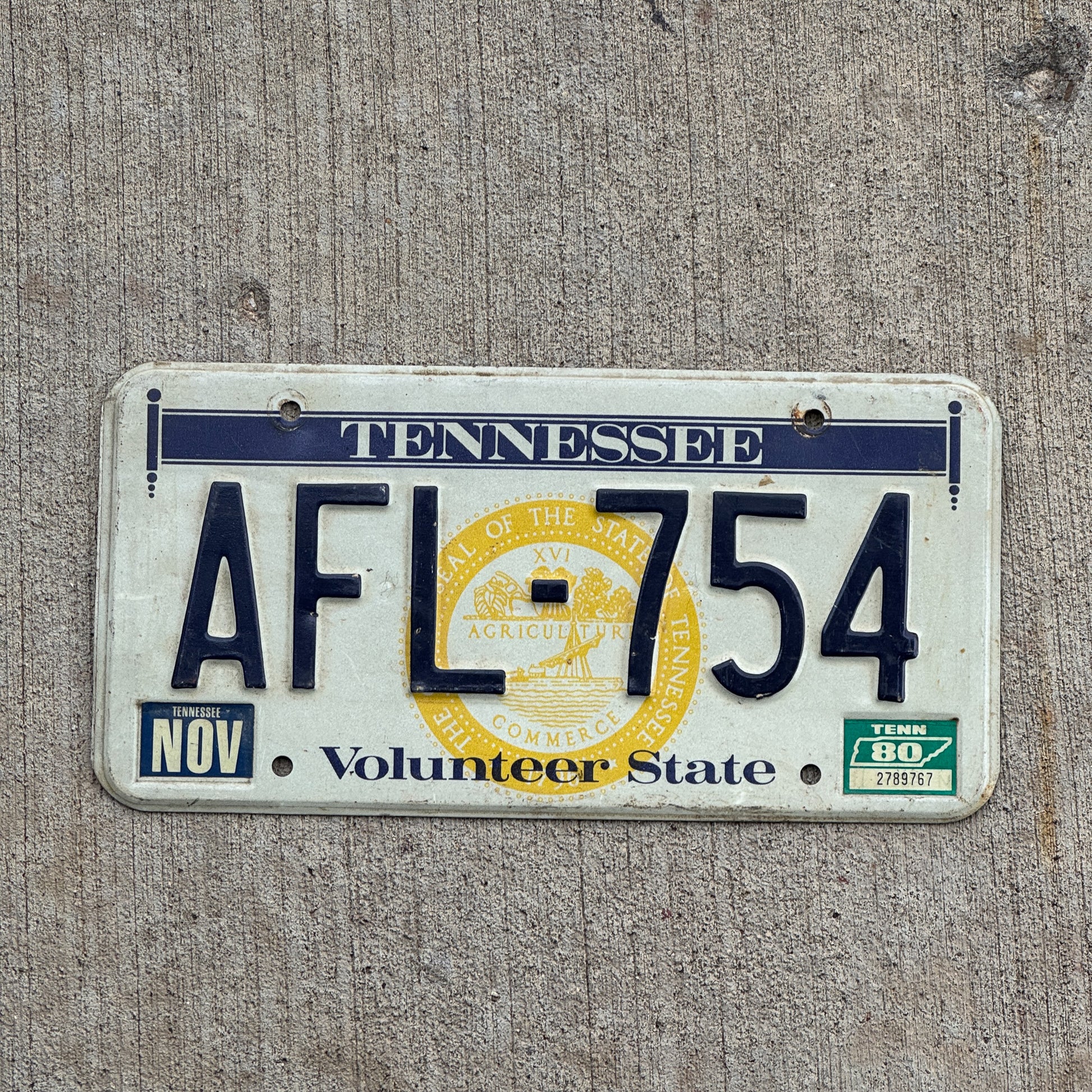 Photo of a 1977 Tennessee License Plate Auto Tag Garage Decor Vintage Football Fan Gift AFL 754 with original patina