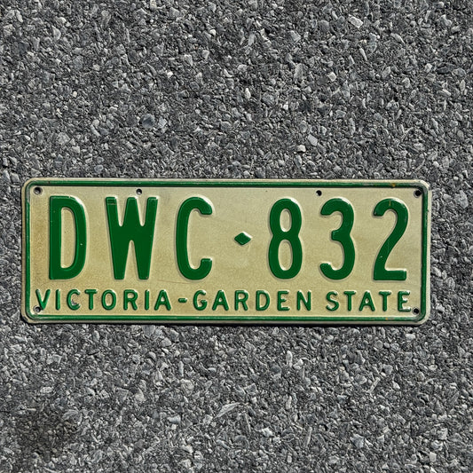 Photo of a 1977 Victoria License Plate Auto Tag Garage Decor Vintage DWC 832