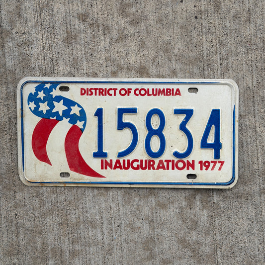 Photo of a 1977 Washington DC Inaugural License Plate Auto Tag Garage Decor Vintage Jimmy Carter 15834 with original patina