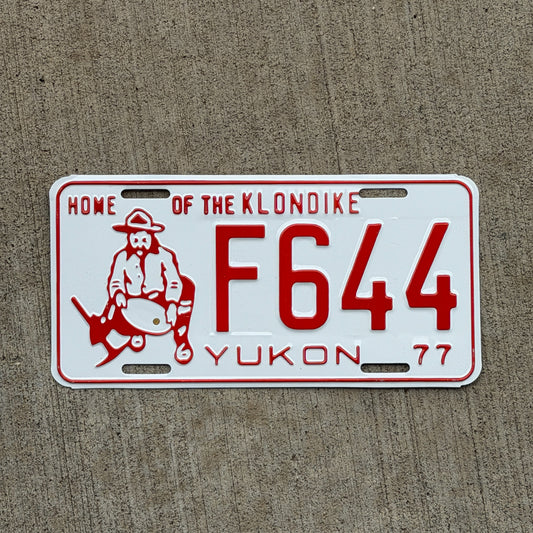 Photo of a 1977 Yukon License Plate Auto Tag 2 Vintage F 644 with original patina
